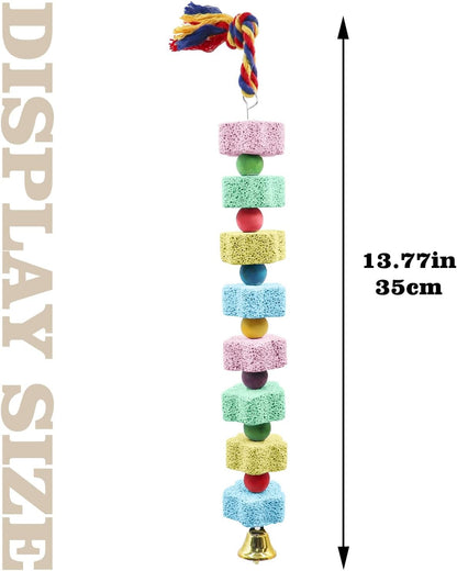 2 Pack Bird Chewing Toy, Colorful Parrot Beak Grinding Calcium Stone with Bells, Cage Accessories