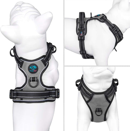 PHOEPET No Pull Dog Harness Reflective Adjustable with 2 Metal Leash Hooks and Soft Training Handle