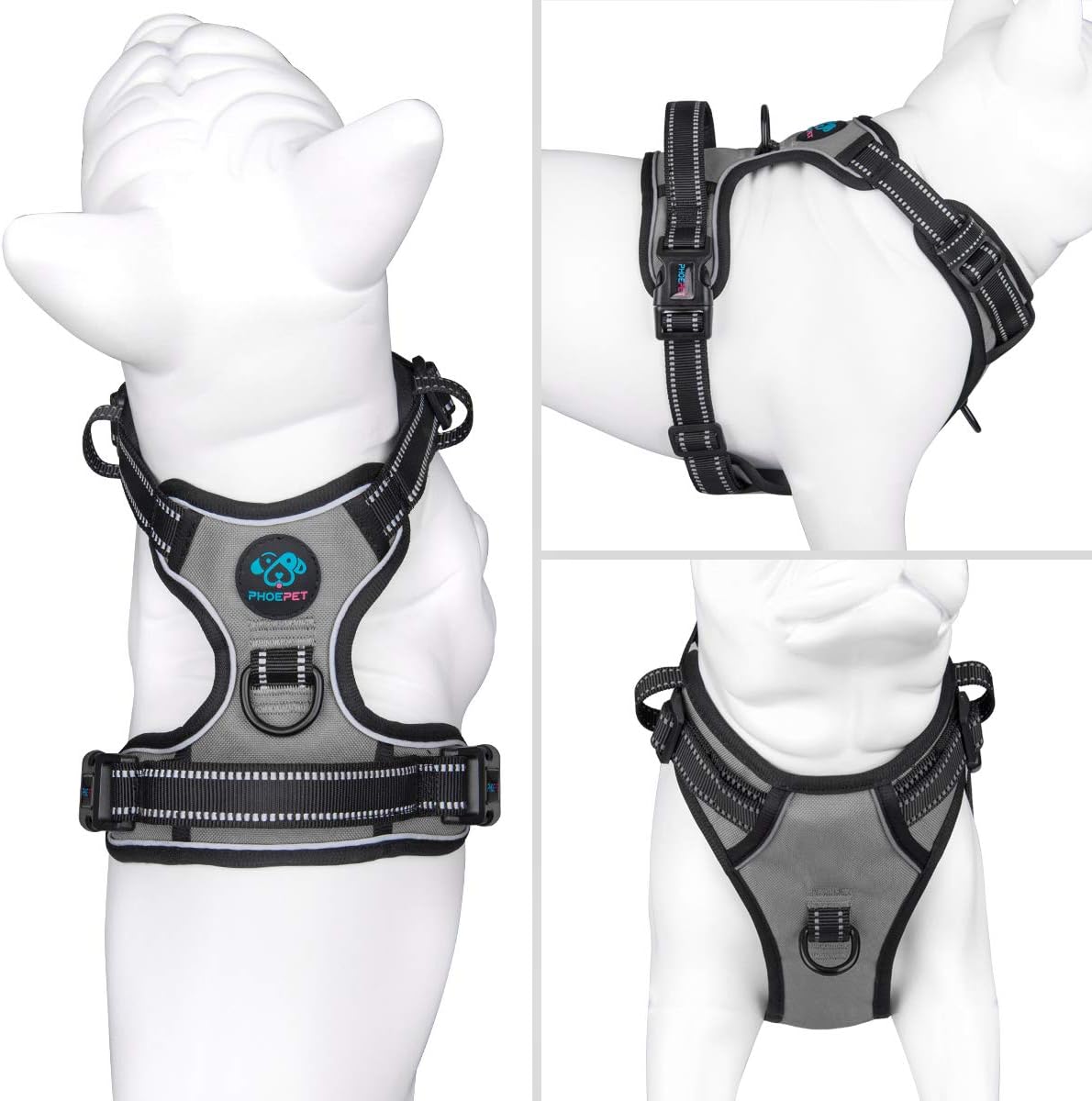 PHOEPET No Pull Dog Harness Medium Reflective Front Clip Vest with Handle,Adjustable 2 Metal Rings