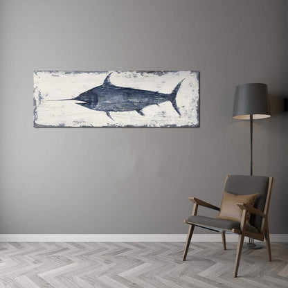 Yihui Arts Indigo Blue Swordfish Canvas Wall Art Painting Pictures for Living Room Bedroom Bathroom