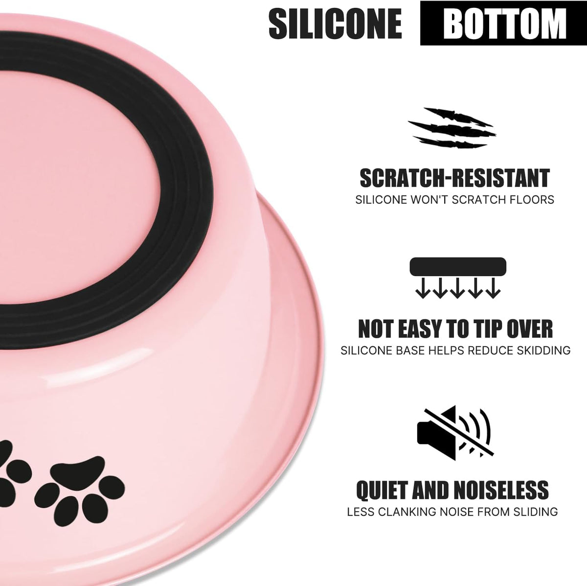 Stainless Steel Dog Bowls, Nonslip Rubber Bottom No Spill Proof Skid Metal Insulated Dog Bowls for
