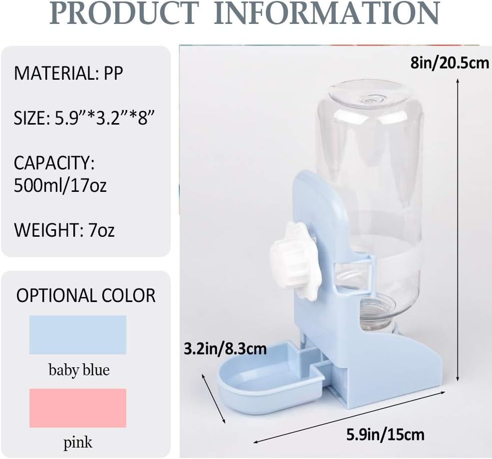 kathson Rabbit Water Bottle, 17oz Hanging Water Fountain Automatic Dispenser No Leak WaterFeeder