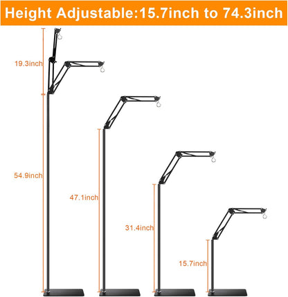 Reptile Lamp Stand Reptile Light Stand (15.7inch to 74.3inch) with 360° Adjustable Swing Arm, Heat