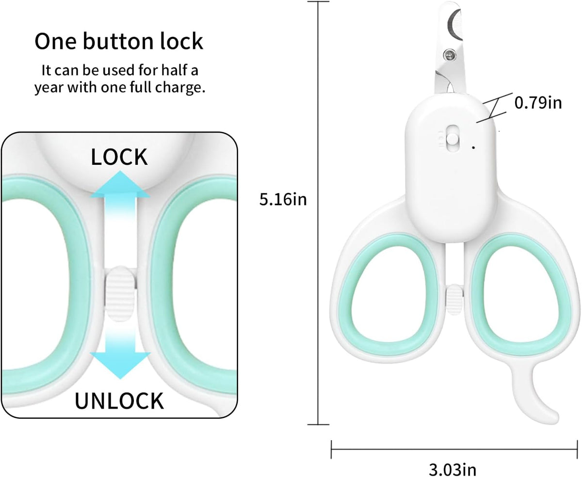 PAKEWAY Pet Nail Clipper with LED & -U-V Light, Cat Claw Trimmer with Ultra Bright LED Light for