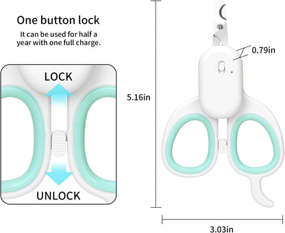 PAKEWAY Pet Nail Clipper with LED & -U-V Light, Cat Claw Trimmer with Ultra Bright LED Light for