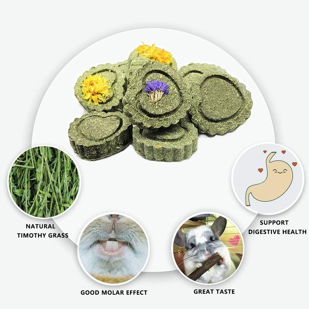 Bunny Chew Toys for Teeth, Natural Pet Chew Toy Hand Made Timothy Hay Cakes for Chinchilla Guinea