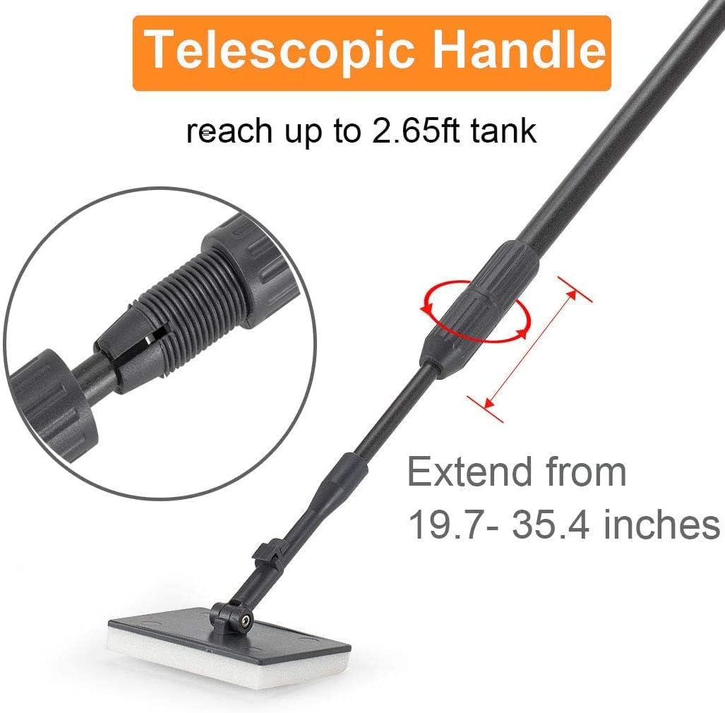 hygger Carbon Fiber 6 in 1 Aquarium Cleaning Tool Kit Al-gae Scraper Scrubber Pad Sponge Telescopic