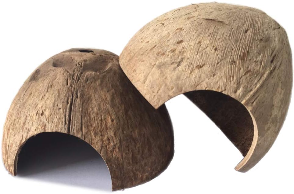 PINVNBY 2 PCS Natural Coconut Reptile Hideouts Lizard Coco Hut Hermit Crab Hut Aquarium Fish Hide