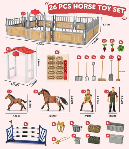 Horse Stable Playset, Horse Toys Set for Girls and Boys with Rider, Farm Animal Figurines Barn