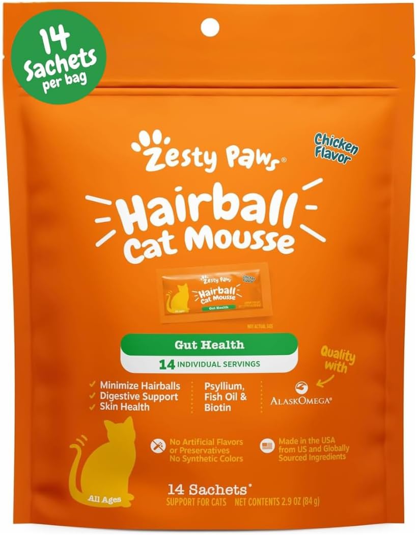 Zesty Paws Hairball Cat Mousse - Hairball Treats for Cats Digestive Support - Lickable Cat Vitamin