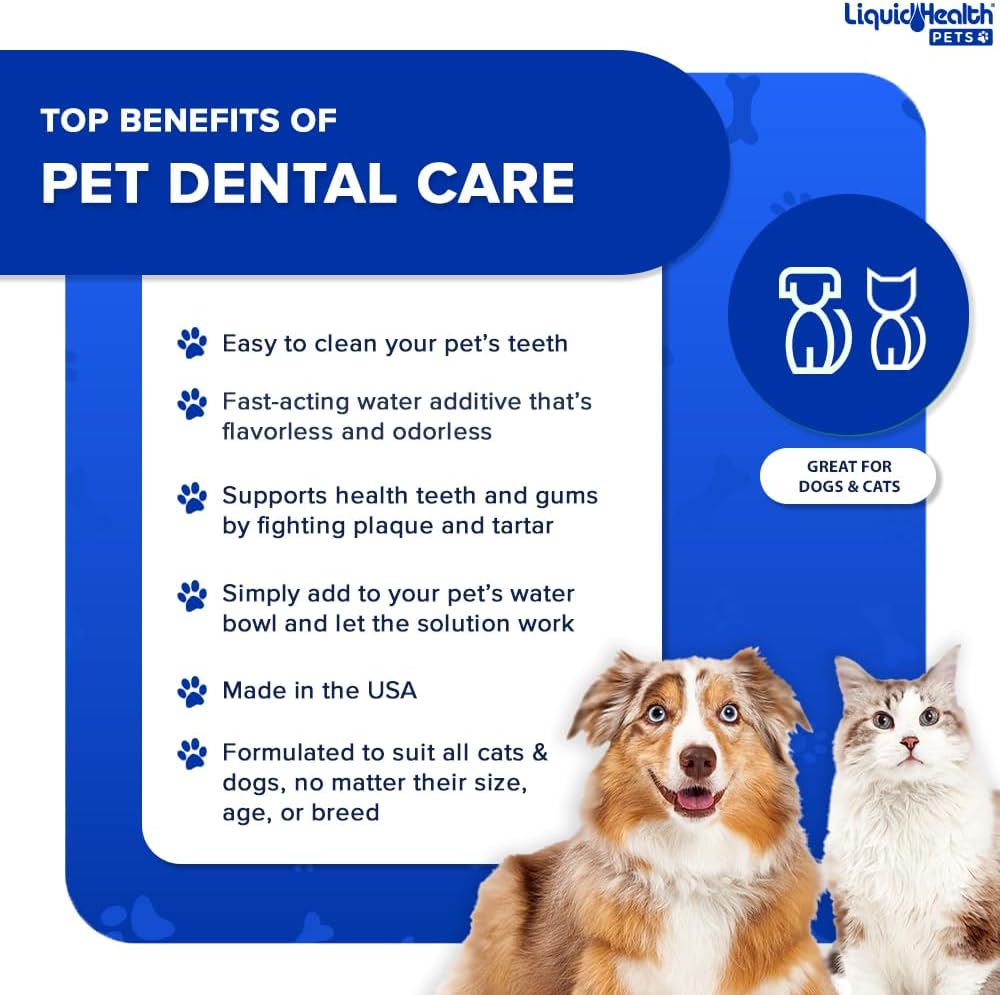 LIQUIDHEALTH Pet Dental Care Water Additive for Dogs & Cats - Fast Acting Pet Bad Breath Freshener