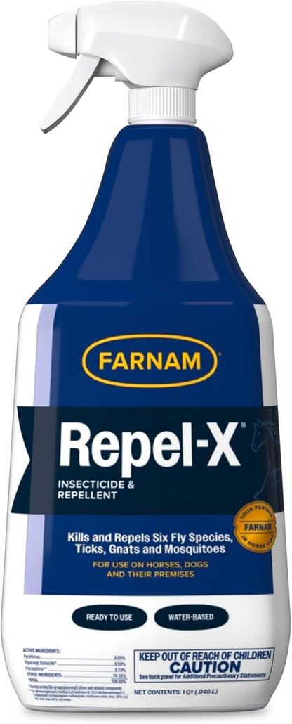 Farnam Repel-X Ready-To-Use Fly Spray, Insecticide And Repellent For Horses And Dogs, 32 Fluid