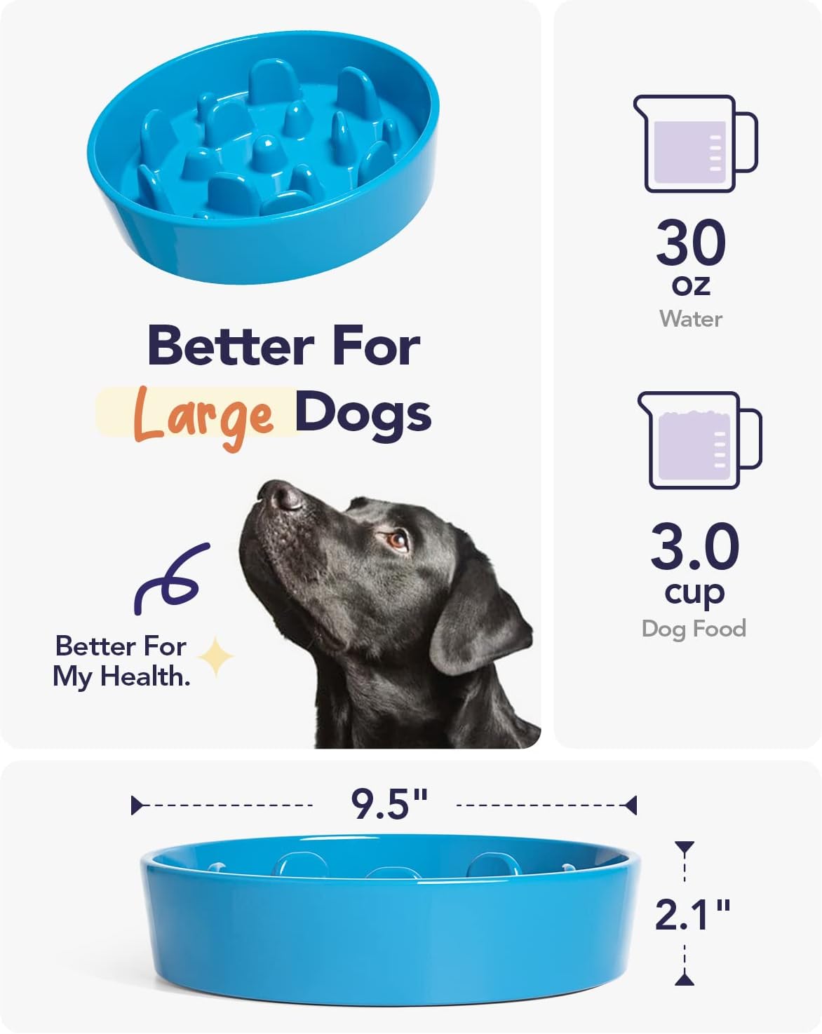 LE TAUCI Slow Feeder Dog Bowls Ceramic, 3 Cups Slow Feeding Dog Bowl Medium Large Breed, Puzzle Pet