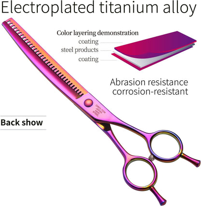 Fenice Peak Professional Dog Grooming Scissors Pet Curved Chunker Shears 7.0'' Extremely Sharp