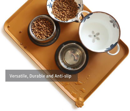 Hoki Found Large Silicone Pet Food Mats Tray - Non Slip Pet Dog Cat Bowl Placemats - Dog Cat