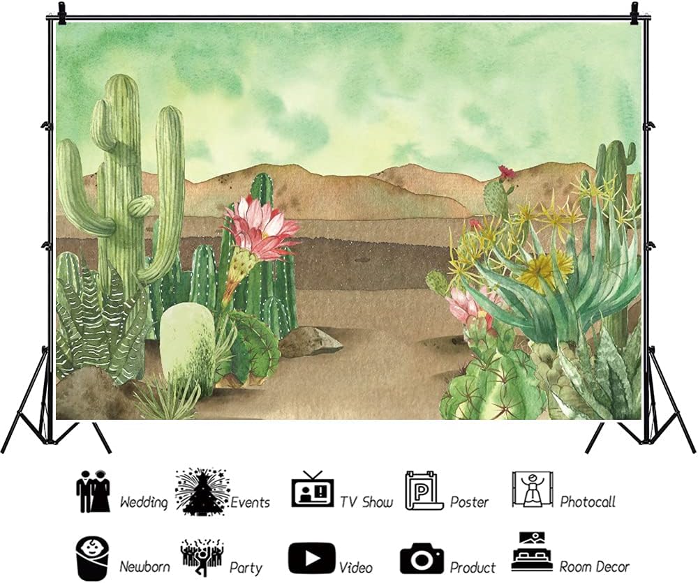 Renaiss 10x8ft Floral Cacti Backdrop Watercolor Aloes Cactus Flowers Desert Scenery Photography