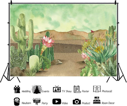 Renaiss 7x5ft Floral Cacti Backdrop Watercolor Aloes Cactus Flowers Desert Scenery Photography
