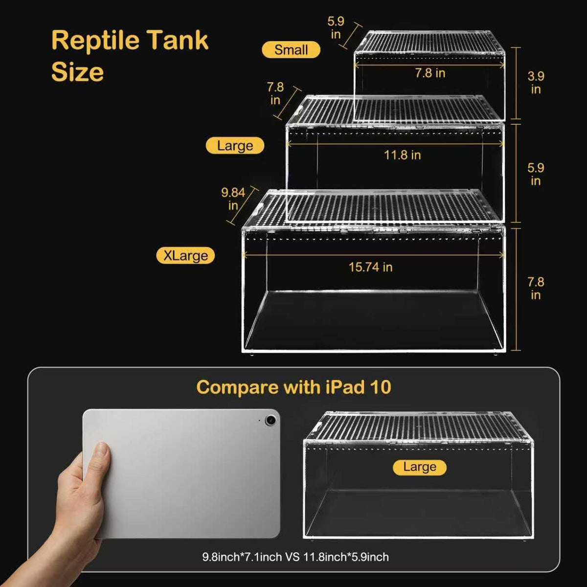 Reptile PC Terrarium,Spider Tank Starter Kit,Leopard Gecko Container,Tarantula Cage,Hermit Crab