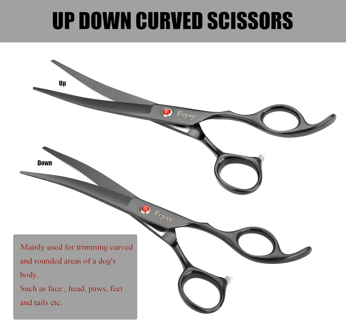 Dog Grooming Scissors Kit, Fcysy Professional Pet Hair Cutting Shears Set with Curved & Straight