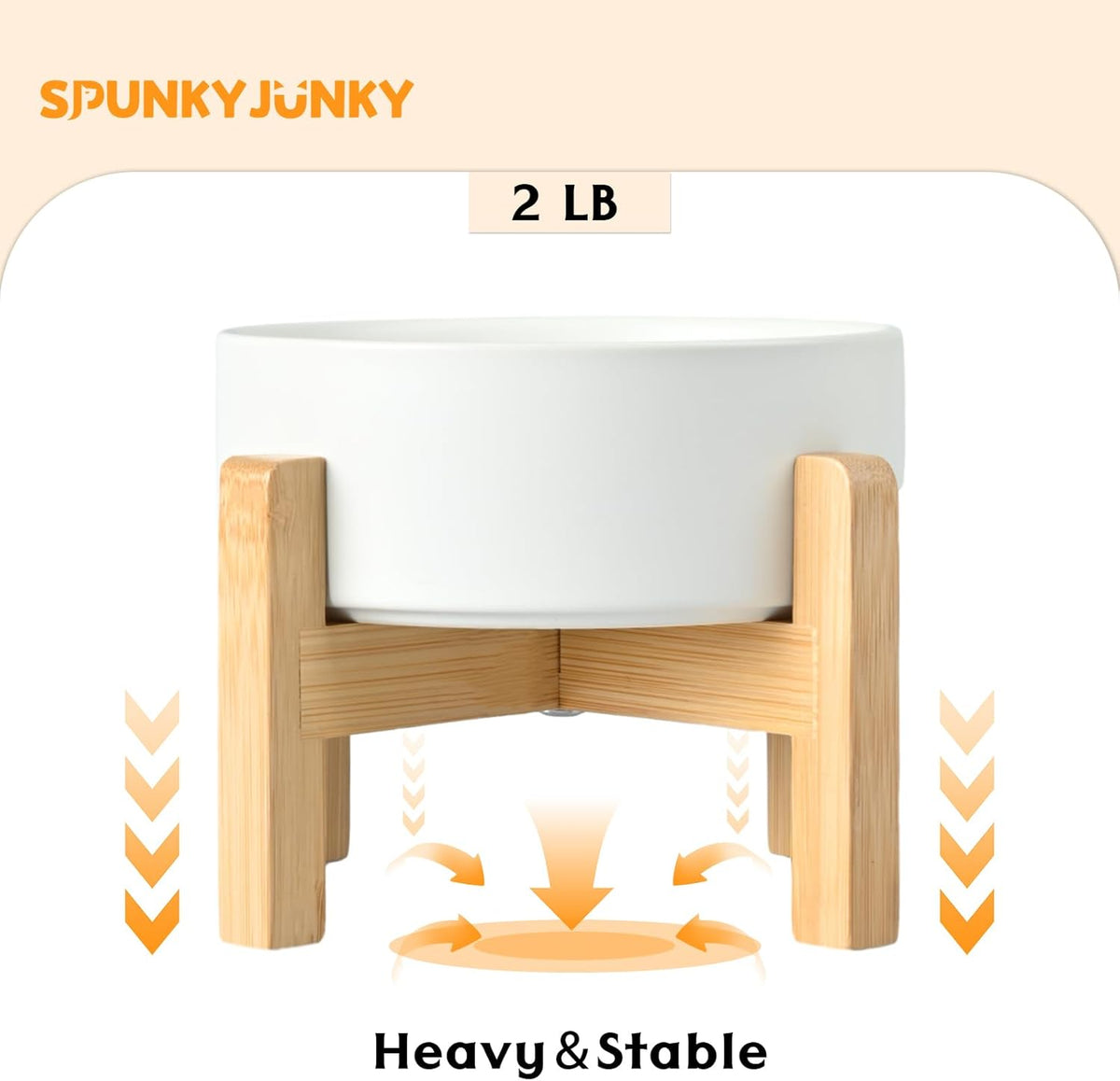 SPUNKYJUNKY Ceramic Elevated Dog Bowls 2 Pack - 6.1inch Raised Dog Bowls with Non-Slip Wooden Stand