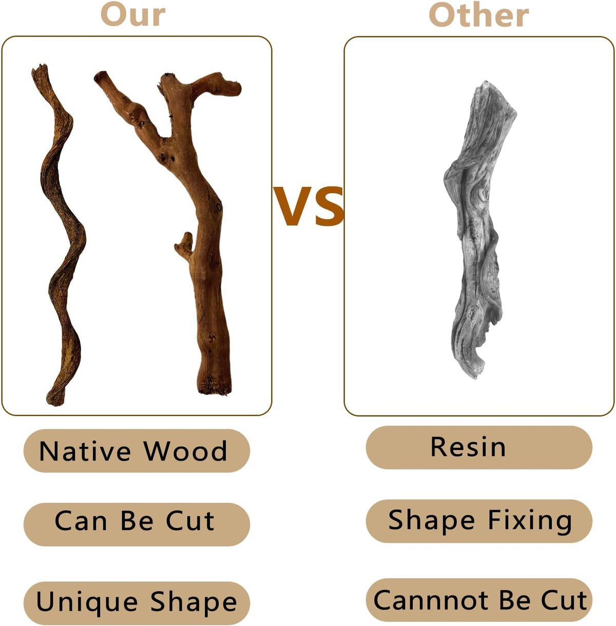 BNOSDM 2PCS Reptile Wood Branches, Snake Climbing Branch, Bearded Dragon Climbing Accessories