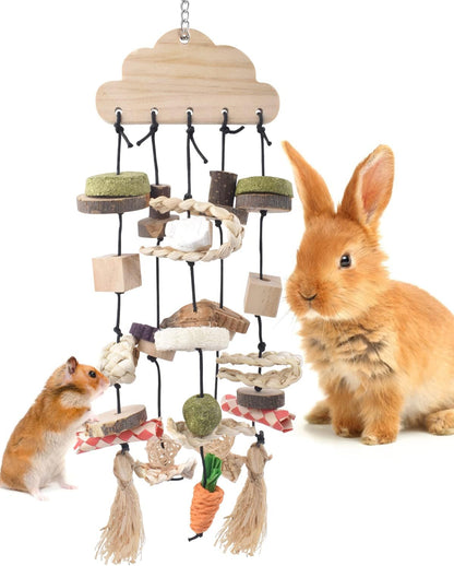 Bissap Rabbit Chew Toy, Bunny Cage Hanging Chew Toys and Treats Wooden with Snacks for Guinea Pigs