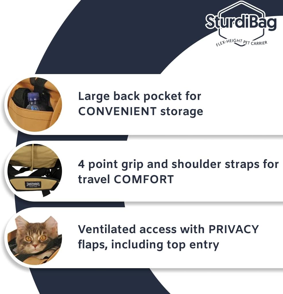 SturdiBag XL Pet Travel Carrier: Flexible Height for Cat and Dog Soft Sided with Safety Clips and