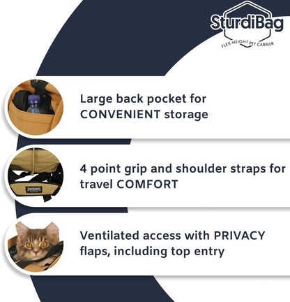 SturdiBag XL Pet Travel Carrier: Flexible Height for Cat and Dog Soft Sided with Safety Clips and