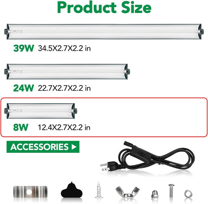 T5 Reptile Light Fixture Green Combo Kit 8W Light Fixture Reptile Terrarium Hood 10.0 UVB Light