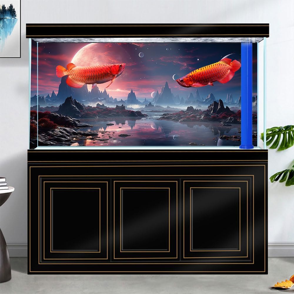 48X18IN Cosmic Spaceterrarium Background, Cool Parallel Space Themed Aquarium Reptile Habitat