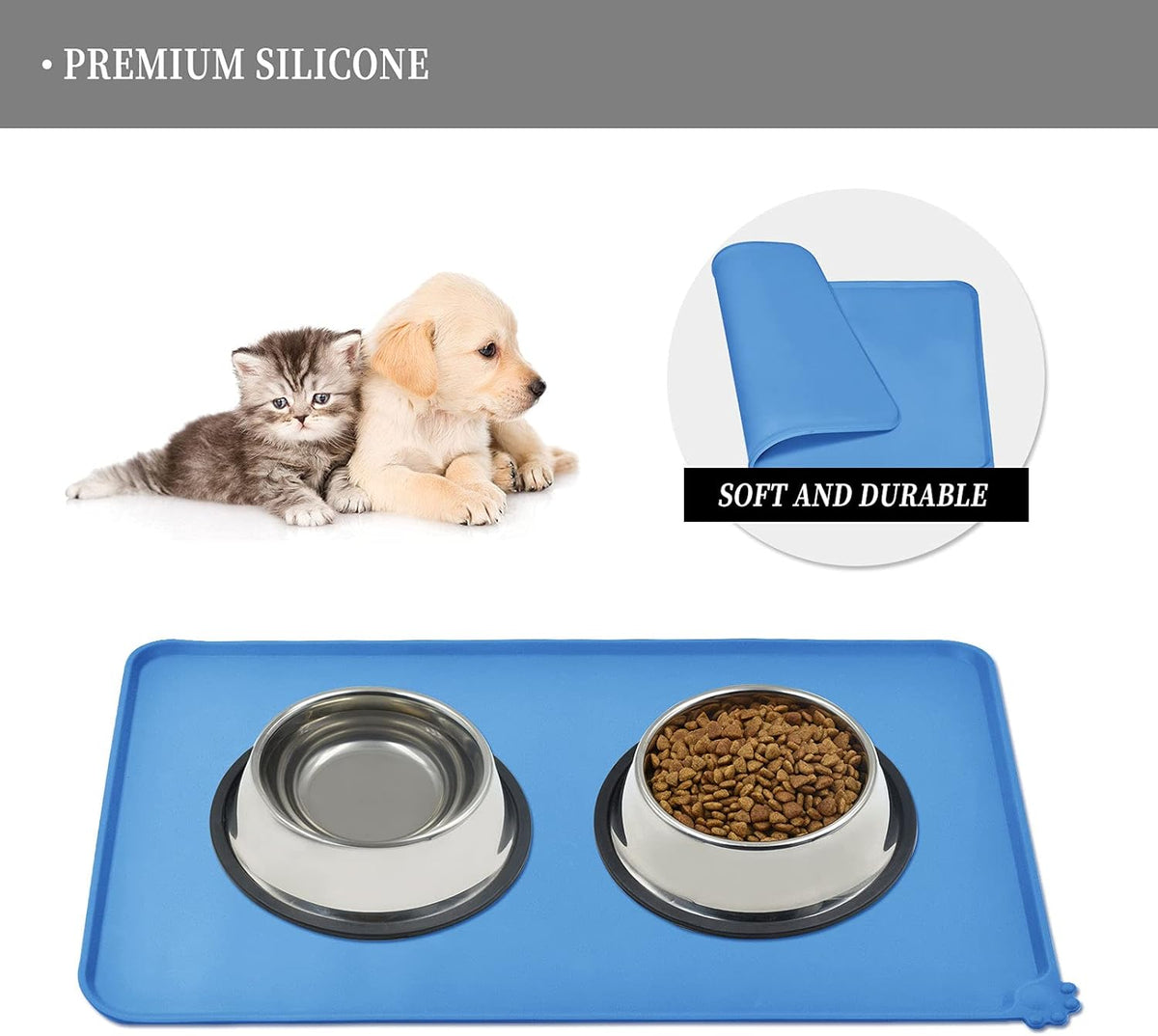 Waterproof Pet Feeding Mat with High Raised Edges, Heavier and Thicker Placemats for Cat Dog Water