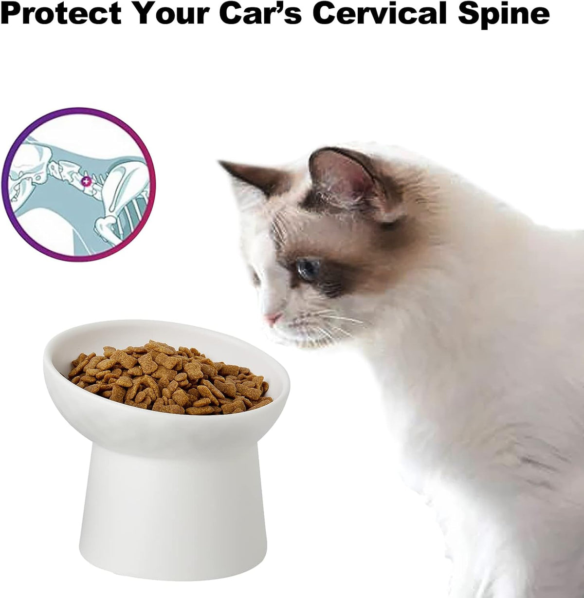 Ceramic Raised Cat Bowls, Elevated Tilted Cat Food and Water Bowls Set, Porcelain Stress Free Pet