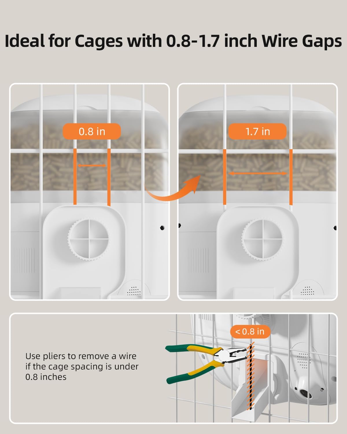 Hanging Automatic Rabbit Feeder with 1080P Camera, 62oz Storage, Multiple Pet Cage Compatibility