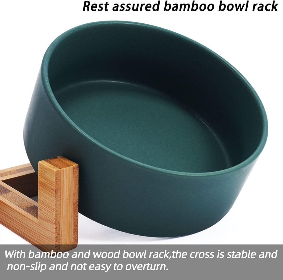 Petygooing Dog Bowls,Green Ceramic Cat Dog Bowl Set with Stand for Food and Water Feeder,Non-Slip