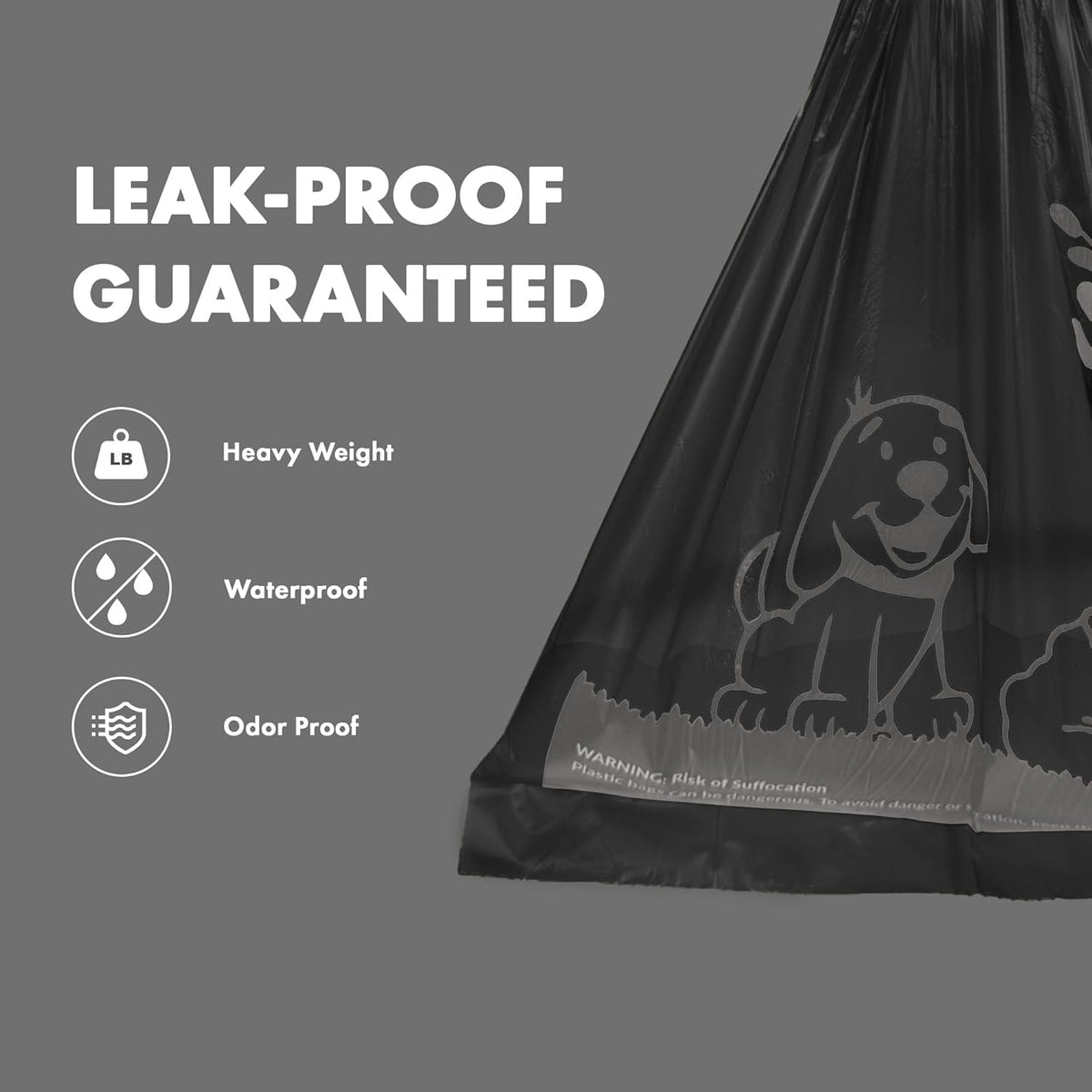 GORILLA SUPPLY Dog Poop Waste Bags with Dispenser and Leash Tie, 9" x 13", Black, 1000 Count