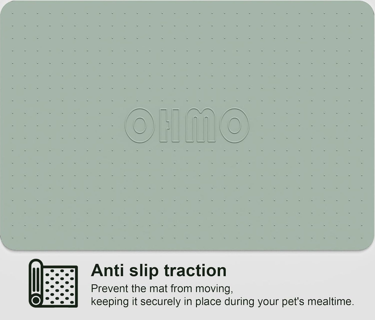 OHMO Dog Food Mat, Silicone Waterproof Cat Food Mat, Non-Skid Spill Proof Pet Feeding Mat for Food