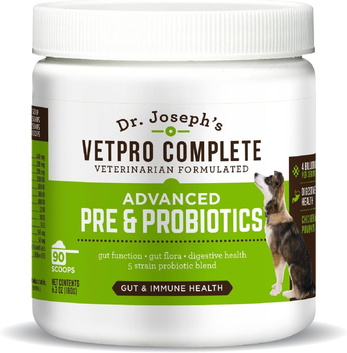 Dr. Joseph's VetPro Complete Advanced Powdered Pre & Probiotics for Dogs, 90 Scoops, Supports Gut