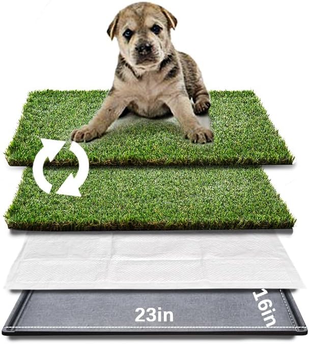 HQ4us Dog Grass Pad with Tray Small 23" x 16" Dog Litter Box Toilet for Puppy (No Grate) with