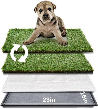HQ4us Dog Grass Pad with Tray Small 23" x 16" Dog Litter Box Toilet for Puppy (No Grate) with