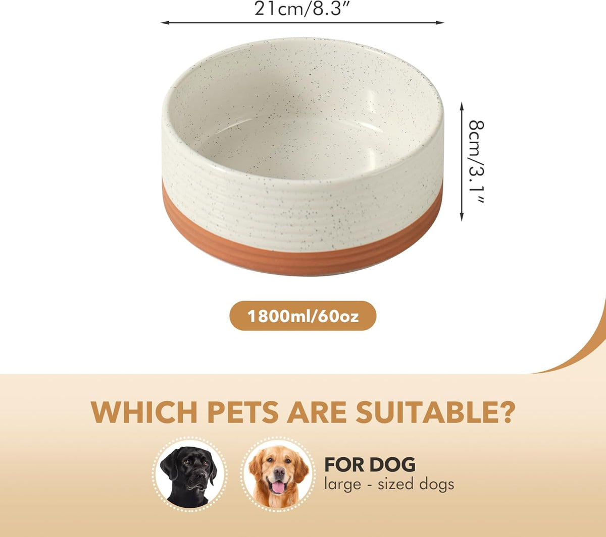 Ceramic 8.2inch Dog Bowl for Large Breed Dogs, Anti-Slip and Weighted Pet Food and Water