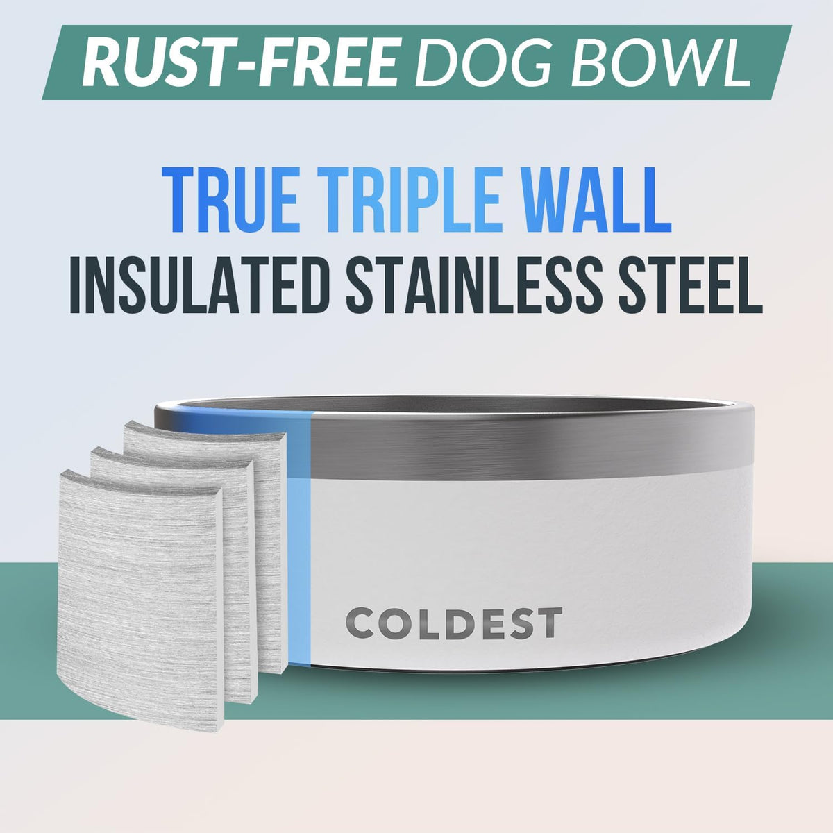 Coldest Dog Bowl - Anti Rust Metal, Non Slip, 3 Layers Insulated Stainless Steel Dog Bowls - Spill