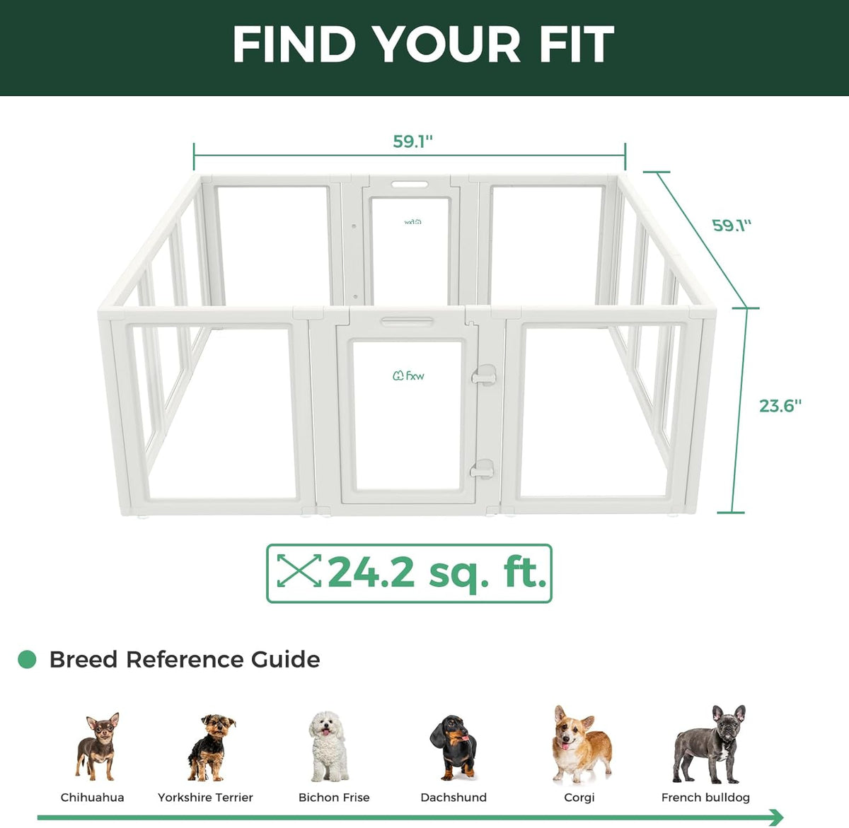 FXW AuraSpace Acrylic Indoor Unleashed Dog Playpen for Puppies and Small Dogs, 24 Inch, 12 Panels