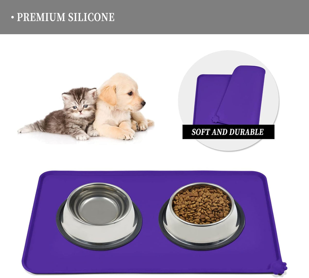 Waterproof Pet Feeding Mat with High Raised Edges, Heavier and Thicker Placemats for Cat Dog Water