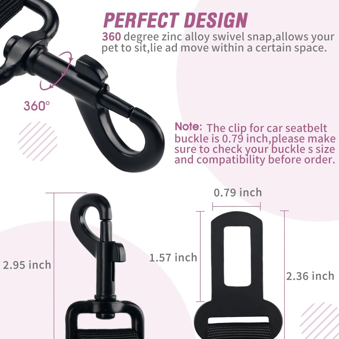 COOYOO Dog Seat Belt,3 Piece Set Retractable Dog Car Adjustable Seatbelts for Vehicle Nylon Pet