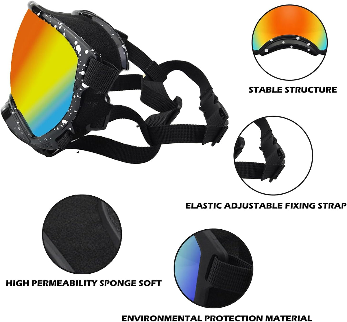 Large Dog Sunglasses with Adjustable Strap UV Protection, Winproof Dog Puppy Sunglasses, Suitable