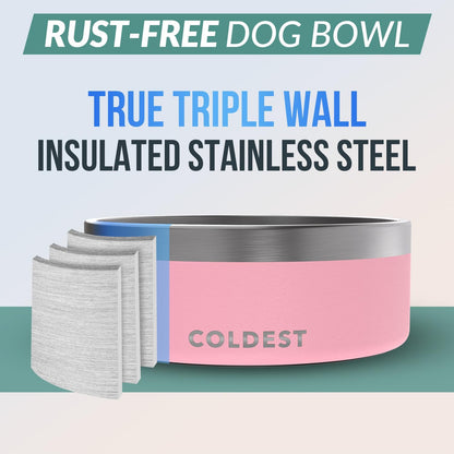 Coldest Dog Bowl - Anti Rust Metal, Non Slip, 3 Layers Insulated Stainless Steel Dog Bowls - Spill