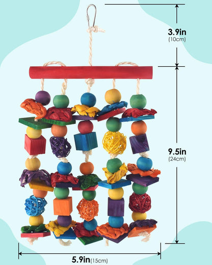 Bird Toys, 2PCS Parrot Foraging Hanging Toy, Multicolored Natural Wooden Blocks Parakeet Chewing