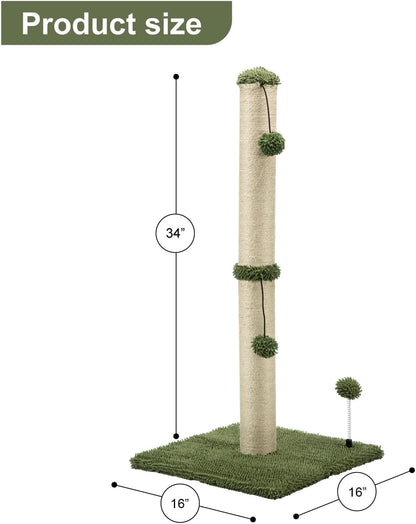 MECOOL 34“ Tall Cat Scratching Post Premium Basics Kitten Scratcher Sisal Scratch Posts Trees with