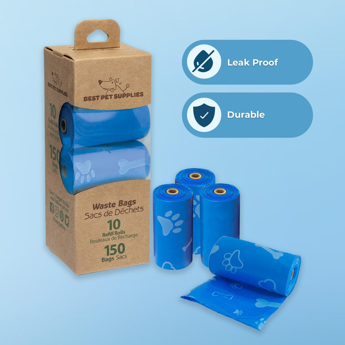 Best Pet Supplies Dog Poop Bags (150 Bags) for Waste Refuse Cleanup, Doggy Roll Replacements for
