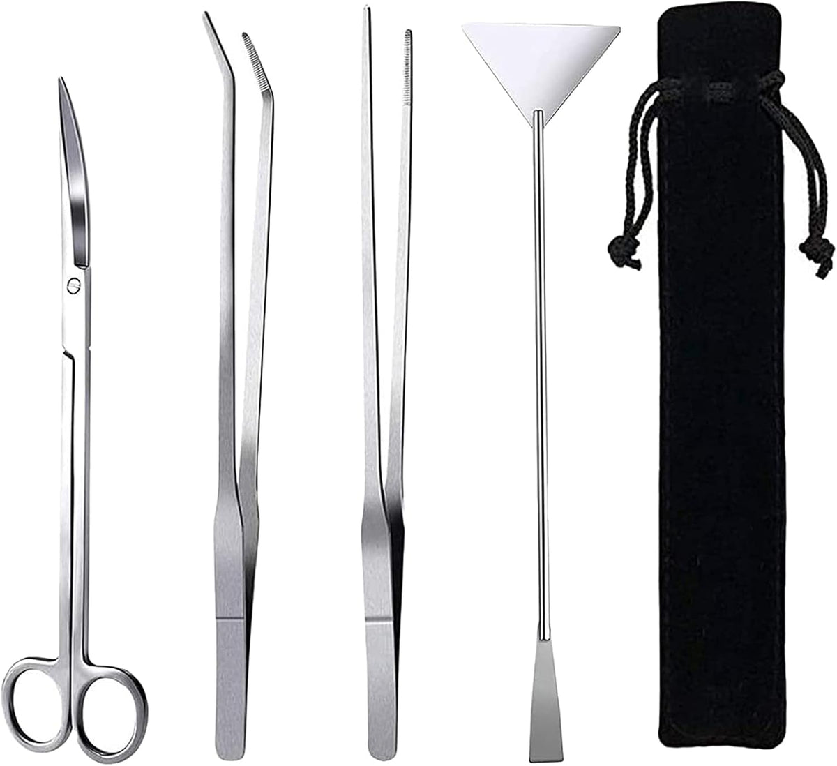 15in Aquascaping Tools, 4 in 1 Long Aquarium Tweezers Scissors Spatula, Stainless Steel Aquatic